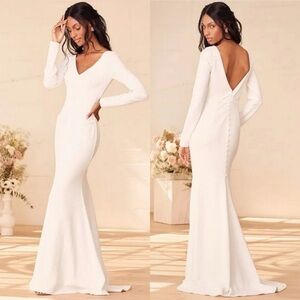 NWOT Feeling of Forever White Long Sleeve Mermaid Maxi Wedding Dress Small Chic